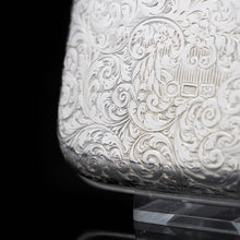 Load image into Gallery viewer, A Spectacular Solid Silver Hip Flask With Ornate Engraved Design - Edward Smith 1845 - Artisan Antiques
