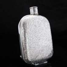 Load image into Gallery viewer, A Spectacular Solid Silver Hip Flask With Ornate Engraved Design - Edward Smith 1845 - Artisan Antiques
