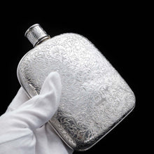 Load image into Gallery viewer, A Spectacular Solid Silver Hip Flask With Ornate Engraved Design - Edward Smith 1845 - Artisan Antiques
