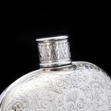 Load image into Gallery viewer, A Spectacular Solid Silver Hip Flask With Ornate Engraved Design - Edward Smith 1845 - Artisan Antiques
