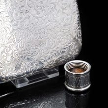Load image into Gallery viewer, A Spectacular Solid Silver Hip Flask With Ornate Engraved Design - Edward Smith 1845 - Artisan Antiques
