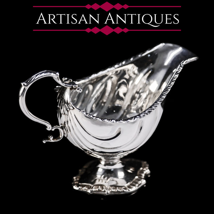 Antique Georgian Solid Sterling Silver Sauce Boat Nautilus Design Armorial Interest - William Shaw 1766 - Artisan Antiques