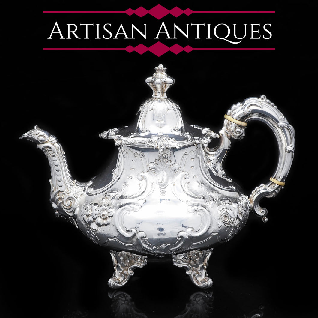 Magnificent Victorian Solid Silver Teapot - Louis XV Style - Edward & John Barnard 1854 - Artisan Antiques