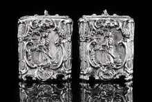 Load image into Gallery viewer, Antique Georgian Solid Sterling Silver Tea Caddy/Canister Pair with Chinoiserie Design - Thomas Heming 1752 - Artisan Antiques
