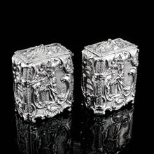 Load image into Gallery viewer, Antique Georgian Solid Sterling Silver Tea Caddy/Canister Pair with Chinoiserie Design - Thomas Heming 1752 - Artisan Antiques
