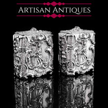 Load image into Gallery viewer, Antique Georgian Solid Sterling Silver Tea Caddy/Canister Pair with Chinoiserie Design - Thomas Heming 1752 - Artisan Antiques
