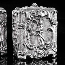 Load image into Gallery viewer, Antique Georgian Solid Sterling Silver Tea Caddy/Canister Pair with Chinoiserie Design - Thomas Heming 1752 - Artisan Antiques
