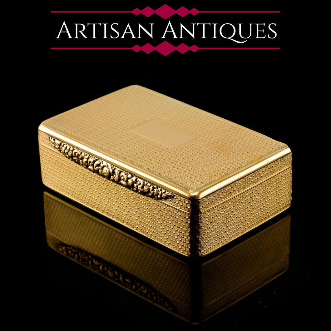 Antique Georgian Solid Silver Gilt Snuff Box, Engine Turned - Thomas Edwards 1829