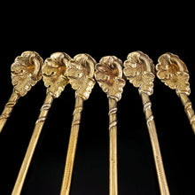 Load image into Gallery viewer, Antique Victorian Solid Silver Gilt Set of 6 Spoons in Naturalistic Leaf Design - Francis Higgins 1875
