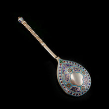 Load image into Gallery viewer, A Large Imperial Russian Solid Silver Enamel Champleve Spoon - Ivan Khlebnikov
