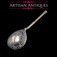 Load image into Gallery viewer, A Large Imperial Russian Solid Silver Enamel Champleve Spoon - Ivan Khlebnikov
