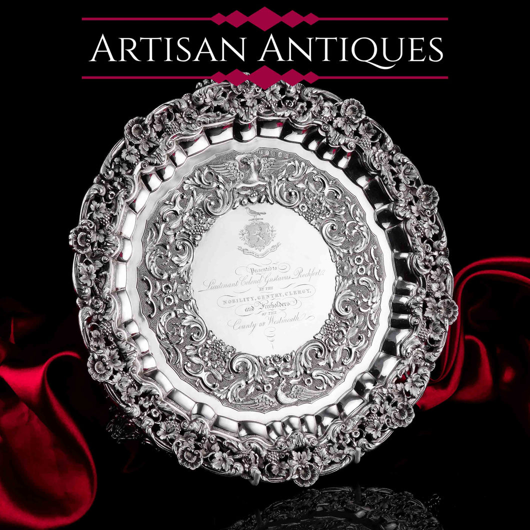 A Magnificent Georgian Sterling Silver Tray/Salver with Military Lieutenant Interest - James Fray 1833 - Artisan Antiques