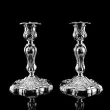 Load image into Gallery viewer, Magnificent Antique Solid Silver Pair of Rococo Candlesticks - 1890
