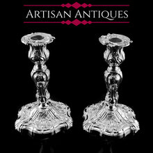 Load image into Gallery viewer, Magnificent Antique Solid Silver Pair of Rococo Candlesticks - 1890
