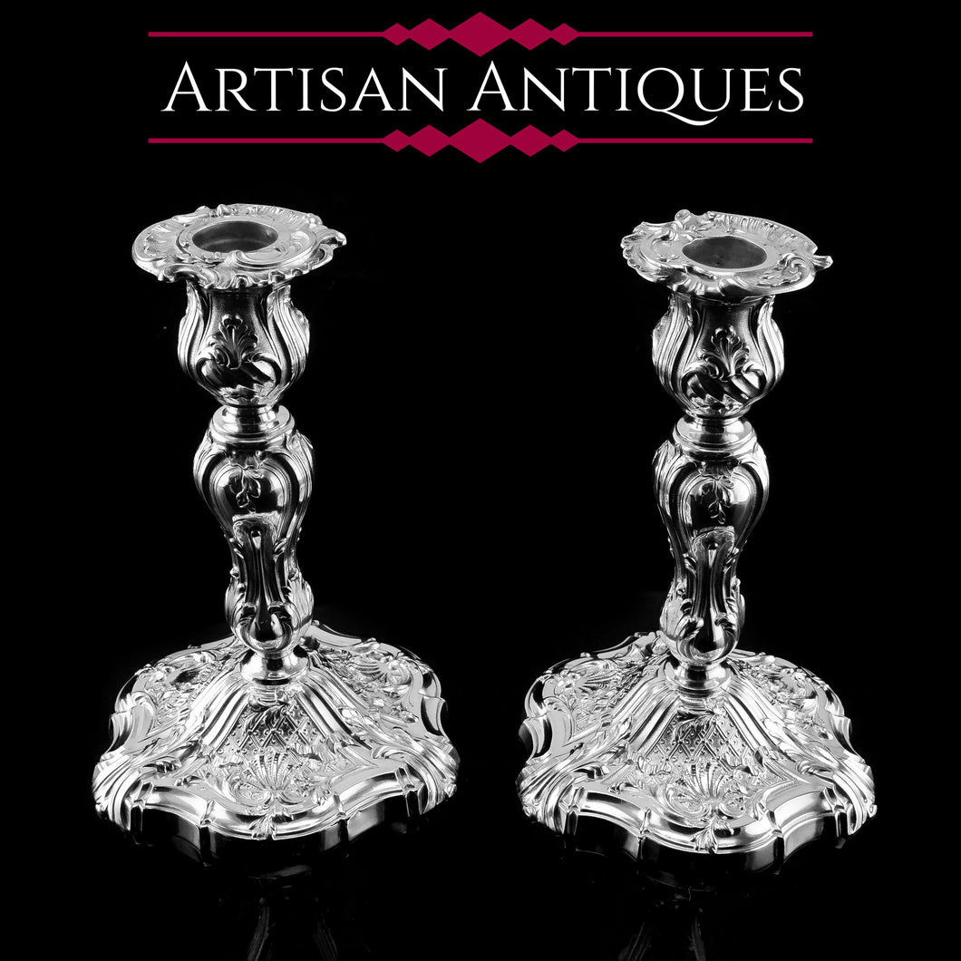 Magnificent Antique Solid Silver Pair of Rococo Candlesticks - 1890