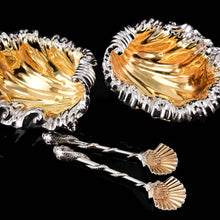 Load image into Gallery viewer, A Magnificent Pair of Georgian Solid Silver Shell Salt Cellars in Rococo Revival Style - Barnards 1836
