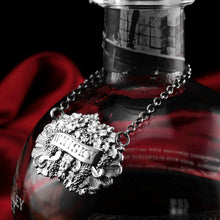 Load image into Gallery viewer, Antique Solid Silver Wine/Whisky Decanter Label with Bacchus &amp; Vine Motifs - Taylor &amp; Perry 1840

