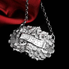 Load image into Gallery viewer, Antique Solid Silver Wine/Whisky Decanter Label with Bacchus &amp; Vine Motifs - Taylor &amp; Perry 1840
