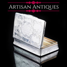 Load image into Gallery viewer, Antique  Table Silver Snuff Box with Hand Engraved Scrolls - Victorian 1850 - Artisan Antiques
