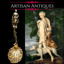 Load image into Gallery viewer, Victorian Silver Gilt Sugar Sifter Spoon &#39;Diana the Huntress&#39; Figure - Francis Higgins 1854 - Artisan Antiques
