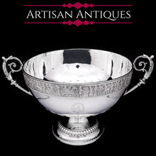 Load image into Gallery viewer, A Magnificent Victorian Solid Silver Centrepiece Bowl with Roman Frieze - Elkington 1899 - Artisan Antiques
