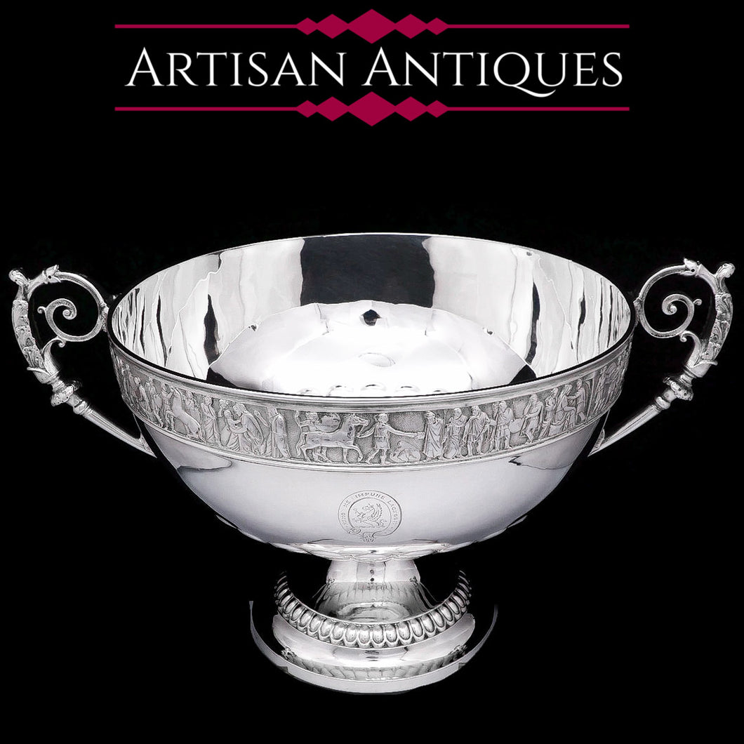 A Magnificent Victorian Solid Silver Centrepiece Bowl with Roman Frieze - Elkington 1899 - Artisan Antiques