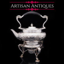 Load image into Gallery viewer, Antique Solid Silver Kettle with Ornate Chased Motifs - Elkington &amp; Co. 1904 - Artisan Antiques
