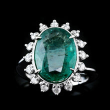 Load image into Gallery viewer, 5CT Natural Emerald &amp; Diamond 14K White Gold Cluster Ring - GIA Certified
