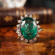 Load image into Gallery viewer, 5CT Natural Emerald &amp; Diamond 14K White Gold Cluster Ring - GIA Certified
