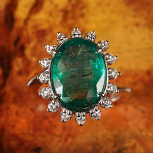 Load image into Gallery viewer, 5CT Natural Emerald &amp; Diamond 14K White Gold Cluster Ring - GIA Certified
