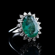 Load image into Gallery viewer, 5CT Natural Emerald &amp; Diamond 14K White Gold Cluster Ring - GIA Certified
