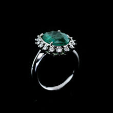 Load image into Gallery viewer, 5CT Natural Emerald &amp; Diamond 14K White Gold Cluster Ring - GIA Certified
