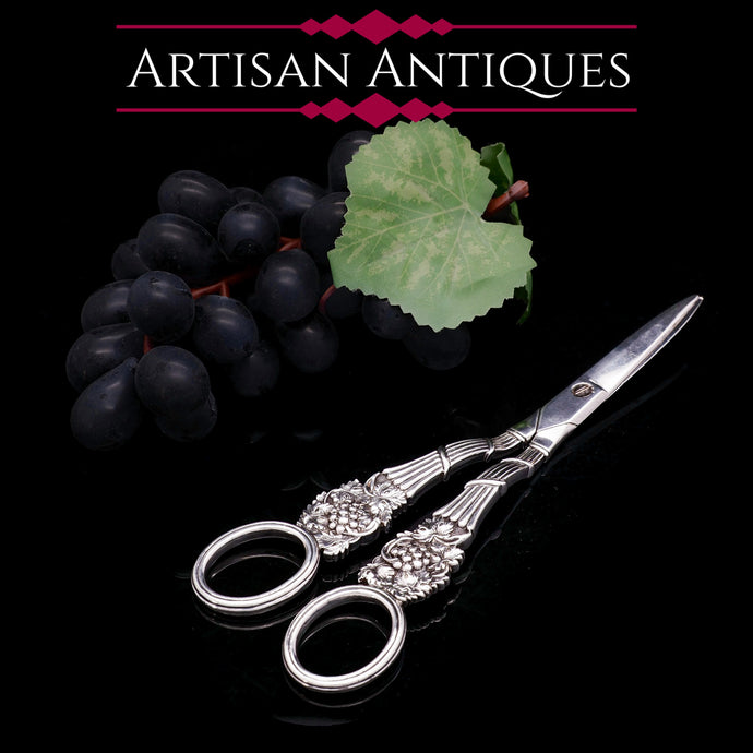 Georgian Solid Silver Grape Scissors - William Eley & William Fearn 1816 - Artisan Antiques