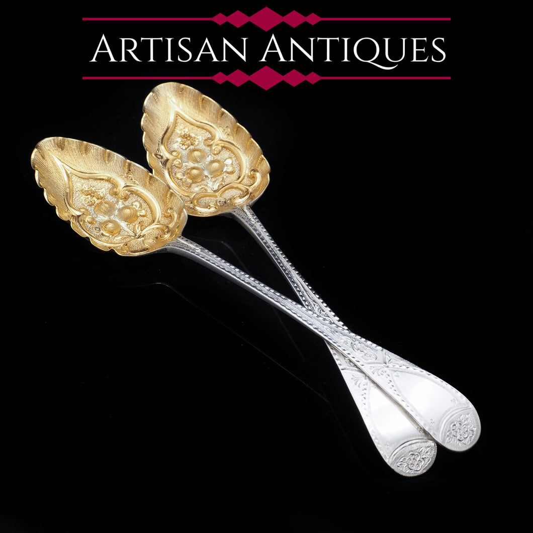 A Pair of Georgian Silver Berry Spoons - Peter & Ann Bateman 1796 - Artisan Antiques