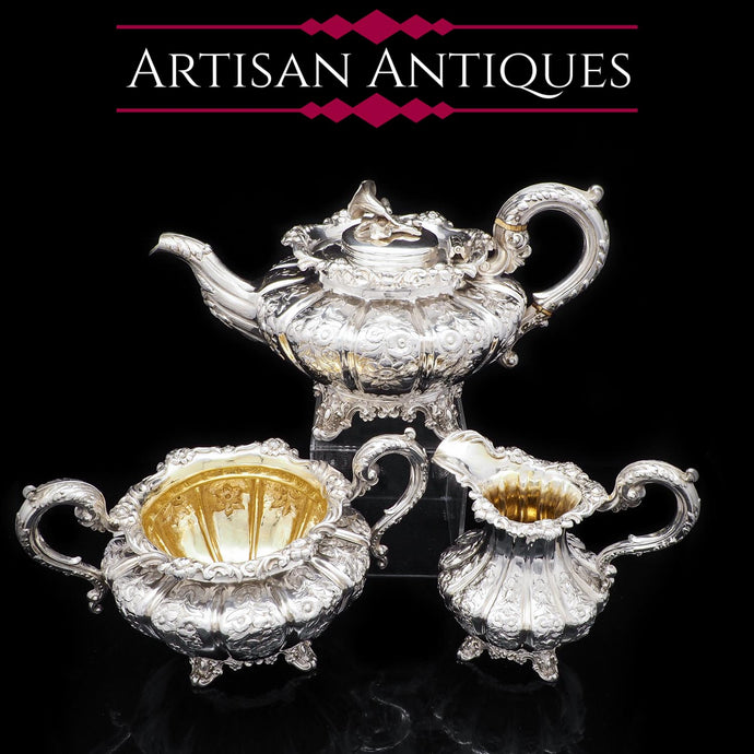 Magnificent Georgian Solid Silver 3 Piece Tea Set - John James Keith 1836 - Artisan Antiques