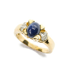 Load image into Gallery viewer, A Stylish Vintage 9K Gold Sapphire Cabochon and Diamond Ring
