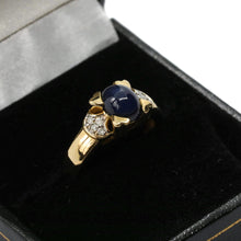 Load image into Gallery viewer, A Stylish Vintage 9K Gold Sapphire Cabochon and Diamond Ring
