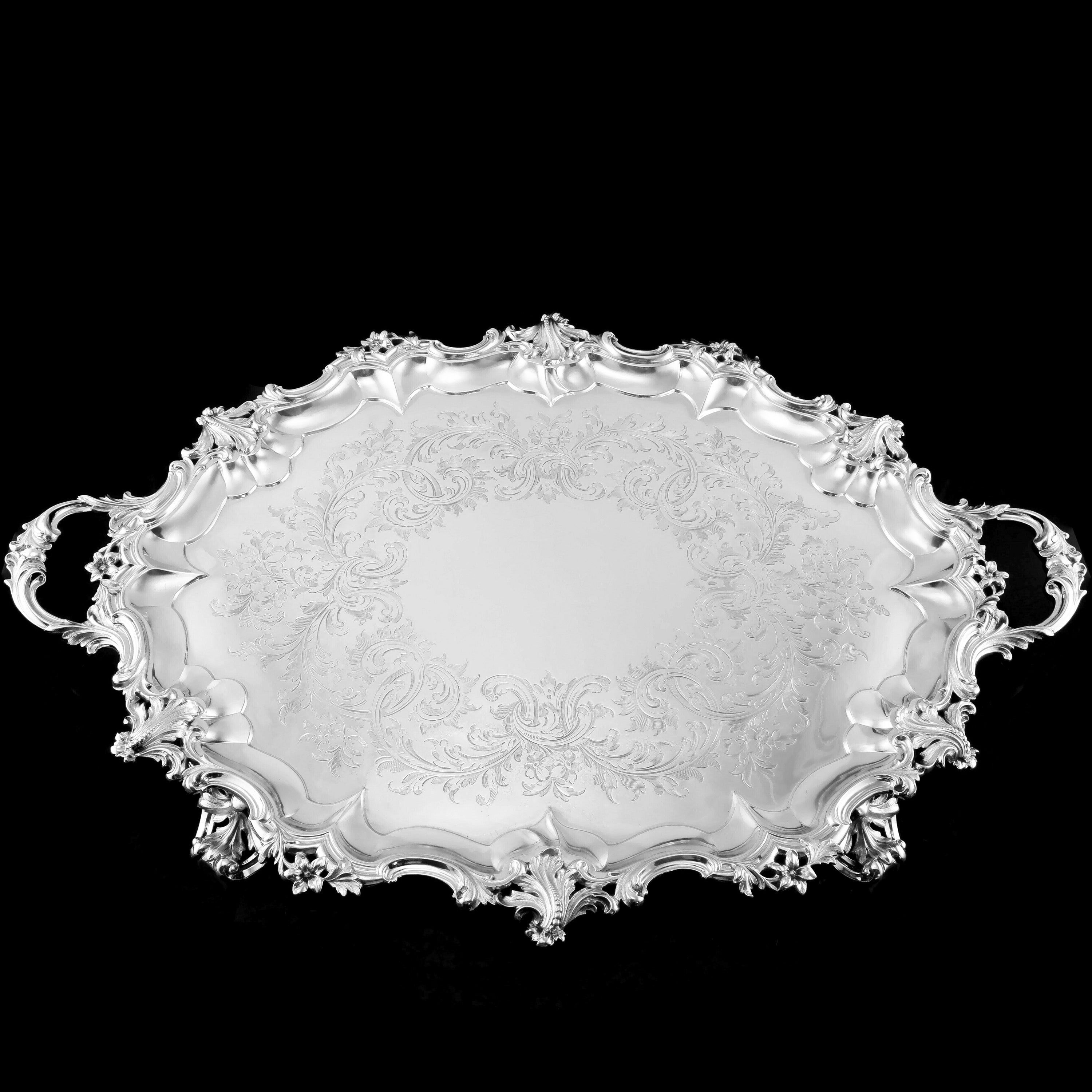 A Huge Solid Sterling Silver Victorian Two-Handled Tray with Cast