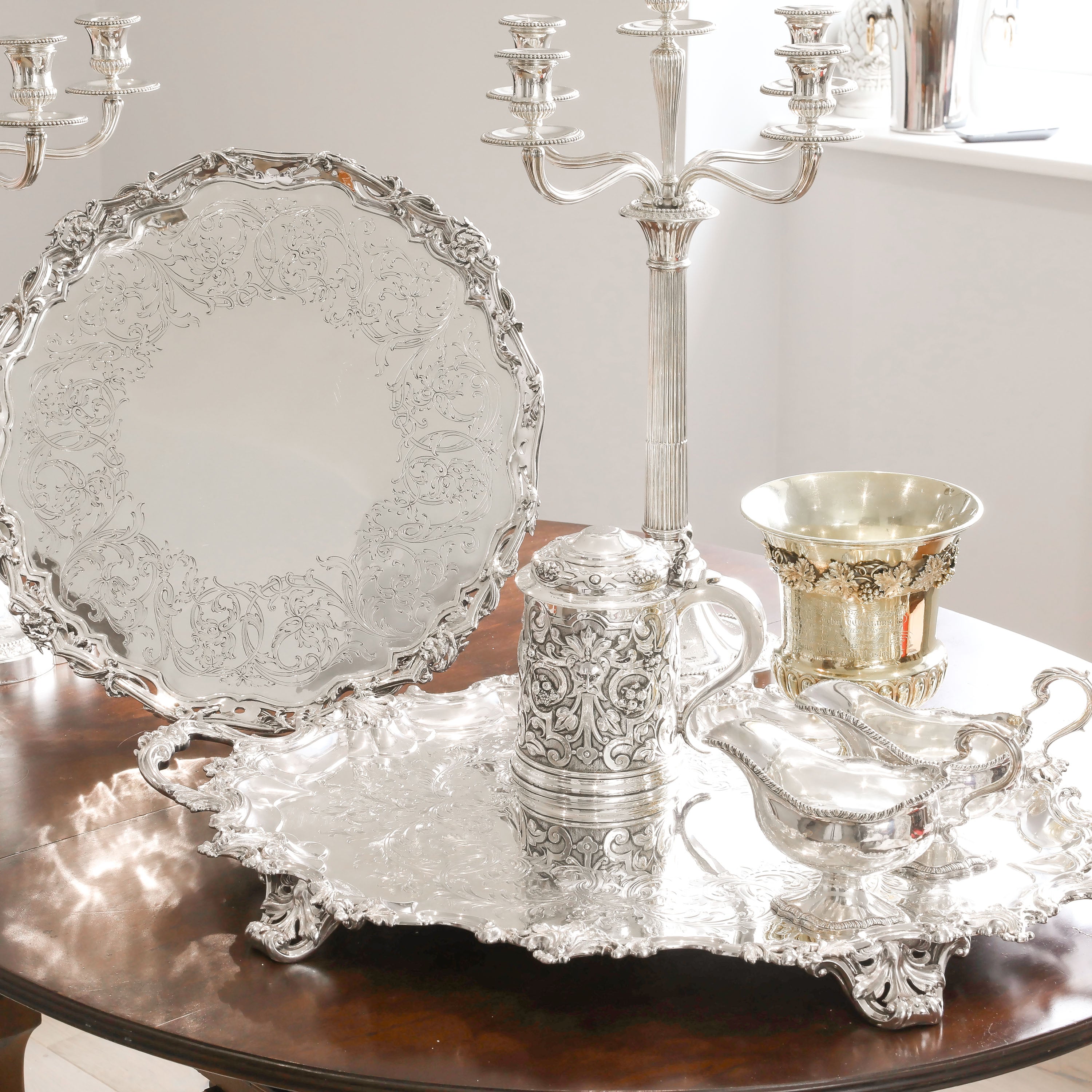A Huge Solid Sterling Silver Victorian Two-Handled Tray with Cast