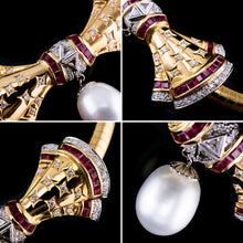 Load image into Gallery viewer, A Marvellous Vintage 18K Gold Ruby, Diamond &amp; Pearl Bow Necklace
