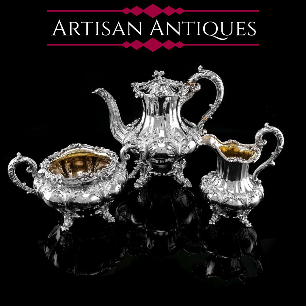 Spectacular Antique Georgian Solid Silver Tea/Coffee Set with Chased Acanthus - Barnard 1833/4