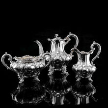 Load image into Gallery viewer, Spectacular Antique Georgian Solid Silver Tea/Coffee Set with Chased Acanthus - Barnard 1833/4
