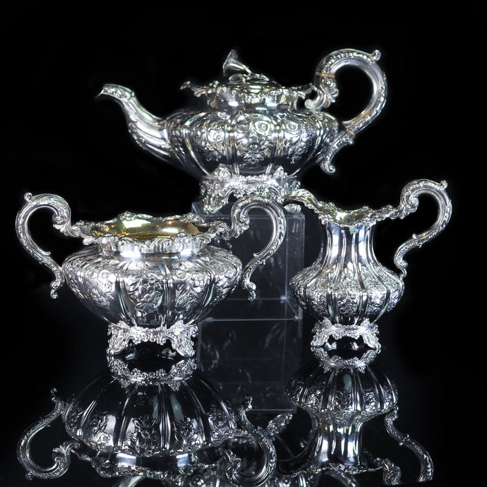 Antique English Solid Silver 3 Piece Tea Pot Set - 1836 London - Artisan Antiques