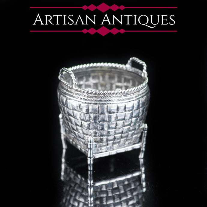 Antique Chinese Solid Silver Trompe L'oeil Salt/Mustard Pot - 19th Century - Artisan Antiques