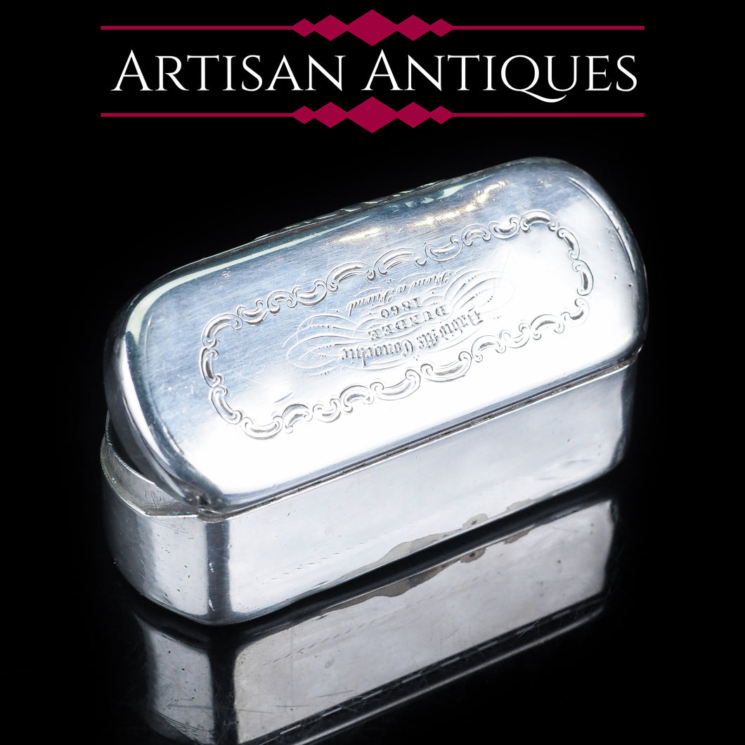 Antique Capsule Shaped Table Silver Snuff Box - 1859 - Artisan Antiques