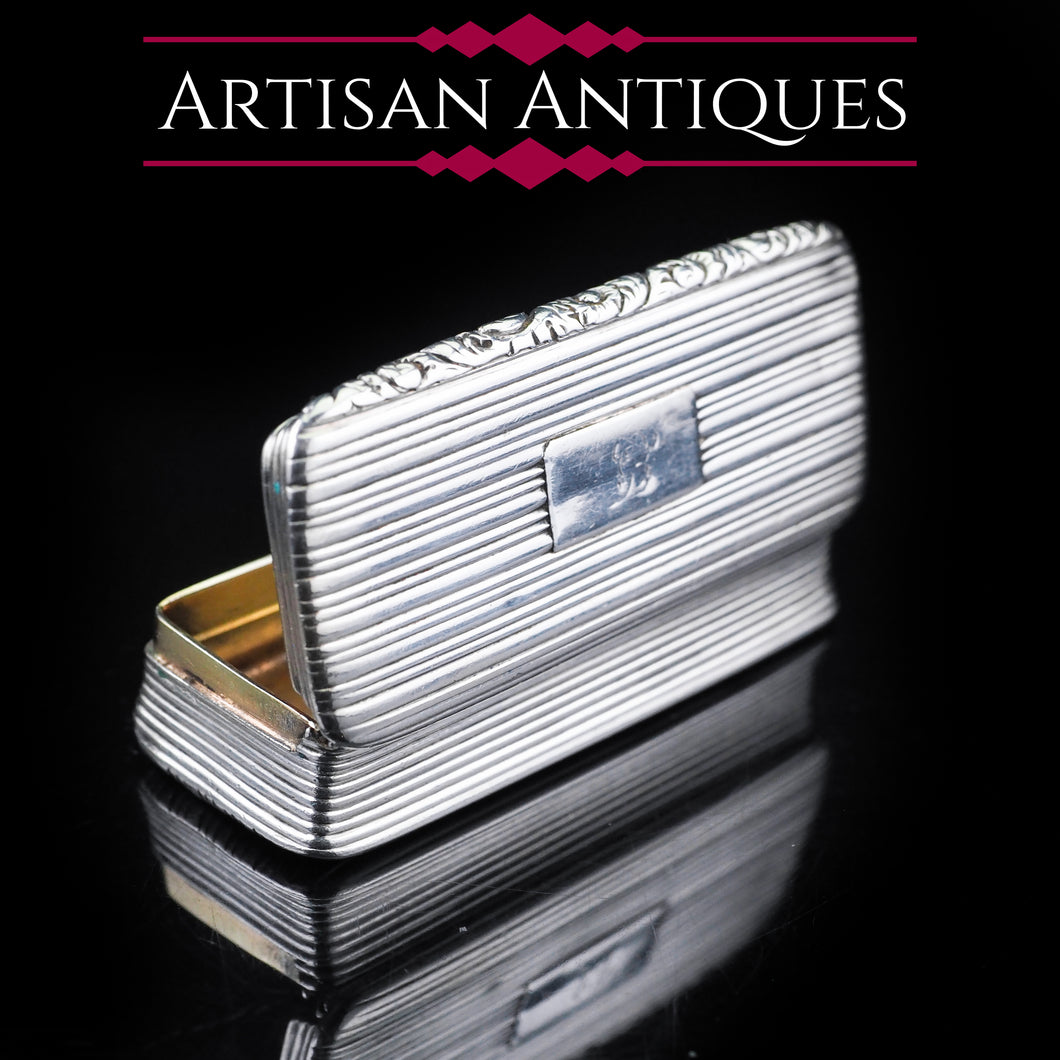 Antique Victorian Solid Silver and Gilt Snuff Box - 1832 Joseph Willmore - Artisan Antiques