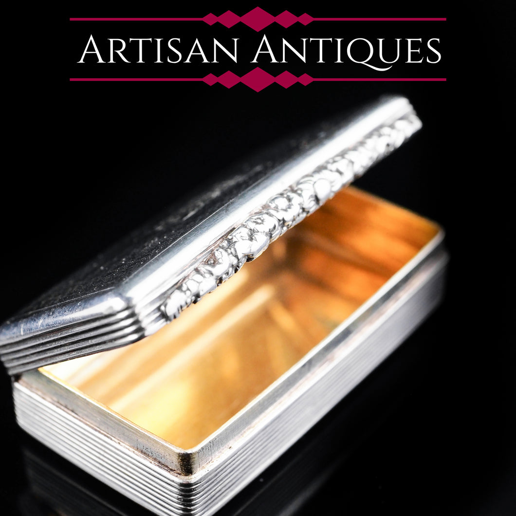 Antique English Silver Pocket Snuff Box - Georgian Design 1835 - Artisan Antiques