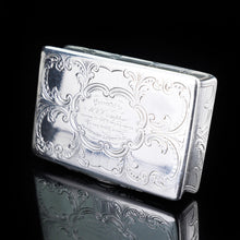 Load image into Gallery viewer, Antique  Table Silver Snuff Box with Hand Engraved Scrolls - Victorian 1850 - Artisan Antiques
