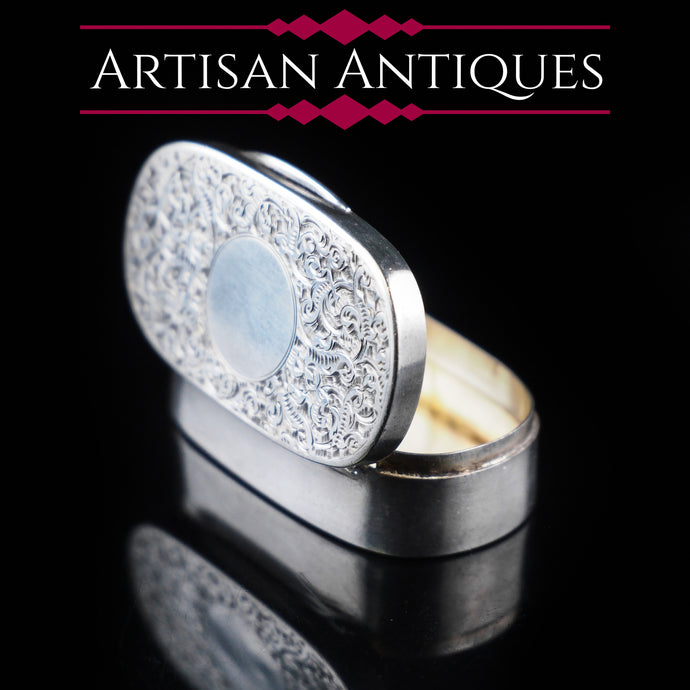 Antique Solid Silver Pill / Snuff Box by Cornelius Saunders & Frank Shepherd - 1890 - Artisan Antiques