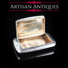 Load image into Gallery viewer, Antique Silver Thin Snuff Box with Gilt Interior by Robert Thornton - 1867 - Artisan Antiques
